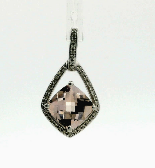9ct White Gold Halo Pendant Quartz Diamond Stones UK Metal Hallmarked 2.7g