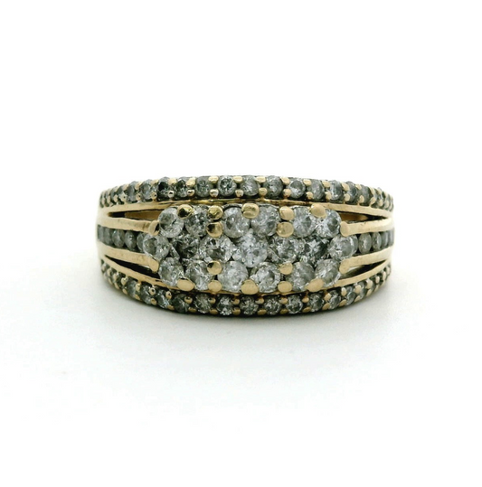 Diamond 9ct Yellow Gold Ring Wide Band Cluster Hallmarked Setting Size N 4.5g
