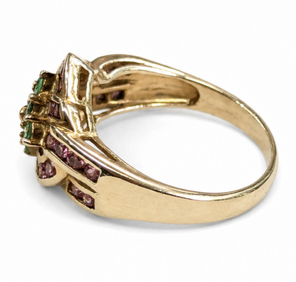 9ct Gold Tourmaline & Topaz Gemstone Ring Hallmarked Size N
