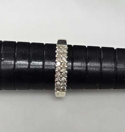 9ct White Gold Ring Diamond Stones Double Row Size M Hallmarked 2.1g