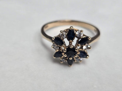 9ct Gold Ring Sapphire and Diamond Hallmark 1997 Size S 1/2
