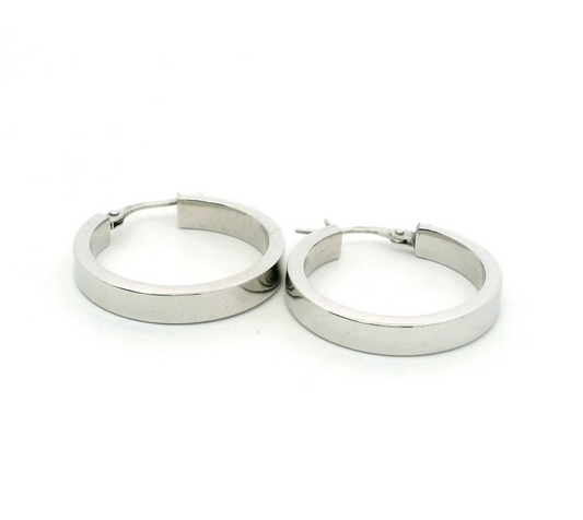 9ct White Gold Hoop Earrings Lever Backs UK Hallmark 25mm x 25mm 2.7g
