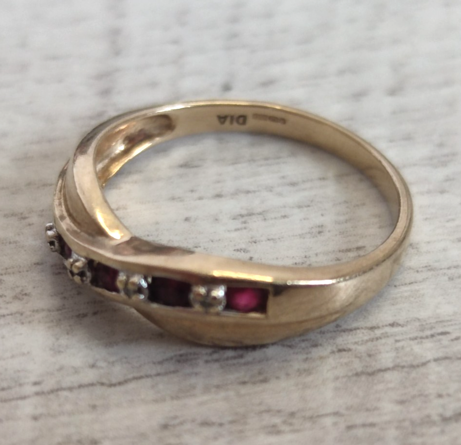9ct Gold Ruby Diamond Ring Size N 1/2 Natural Hallmarked 2g