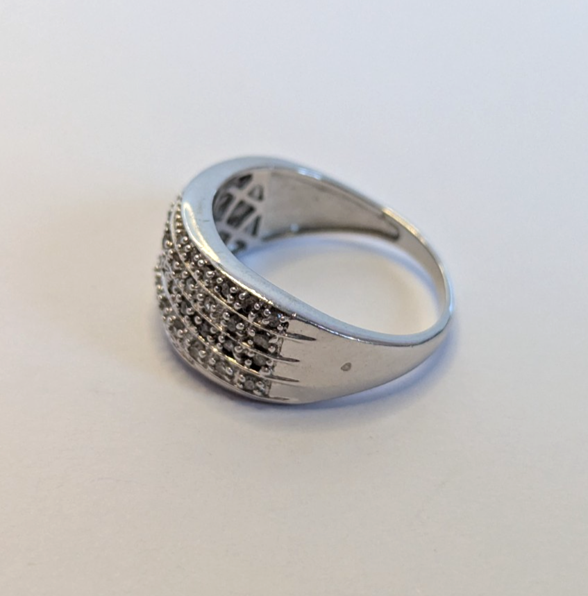 Silver Ring Diamond Wide Band 925 Sterling Stamped Size P 4.5g April Birthstone