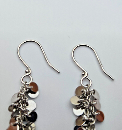 925 Sterling Silver Sequin Dangle Earrings Hallmarked Hook Drop Disc Statement