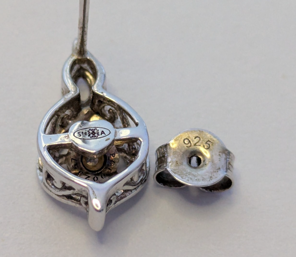 Vintage Silver Diamond Stud Earrings Butterflies Floral Design 925 Stamped  2g