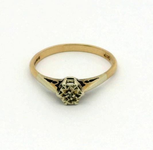 9ct Gold Ring Diamond Single White Gold Hallmark Size O