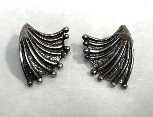 Vintage David Andersen Norway Sterling Silver 925S Fan Clip On Earrings 8.5g