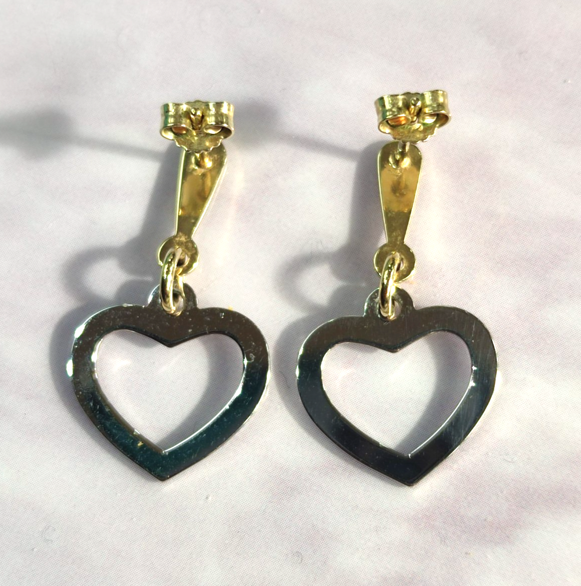 Heart Drop Earrings 9ct Gold Dangle Earrings Butterfly Backs Hallmarked 2.3g