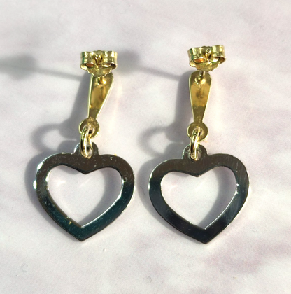 Heart Drop Earrings 9ct Gold Dangle Earrings Butterfly Backs Hallmarked 2.3g