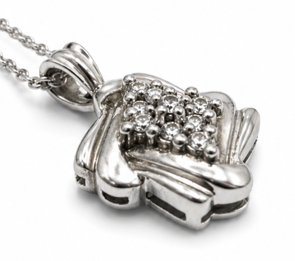 Silver Necklace Pendant Cubic Zirconia Stones Prong Setting 46cm Long