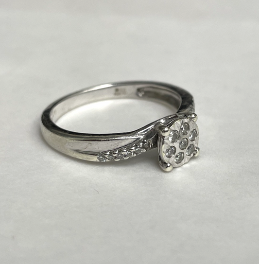 9ct White Gold Ring Diamond 0.20ct Stones Solid Band Hallmark Ring Size O