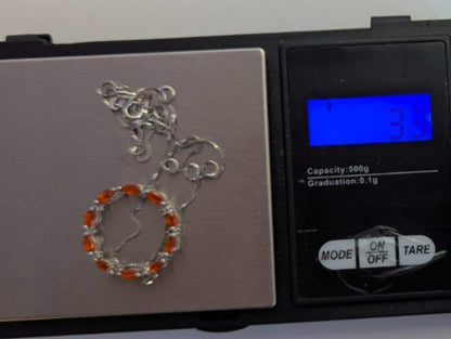 Silver Necklace Fire Opal Diamond Stones 925 Stamped 48cm Long 3.3g