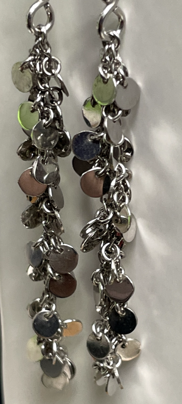 925 Sterling Silver Sequin Dangle Earrings Hallmarked Hook Drop Disc Statement