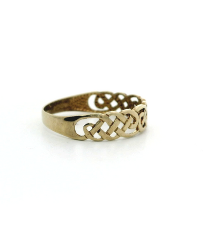 9ct Yellow Gold Celtic Knot Ring Size O UK Hallmarked Openwork Band 2.8g