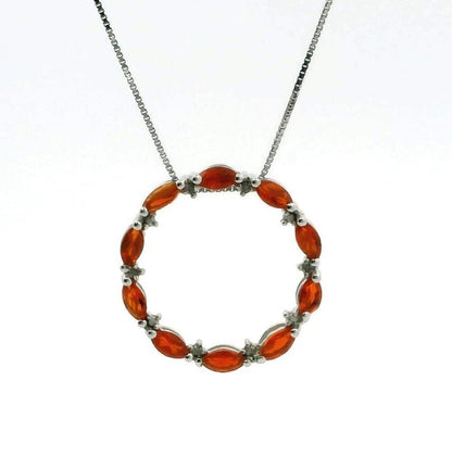 Silver Necklace Fire Opal Diamond Stones 925 Stamped 48cm Long 3.3g