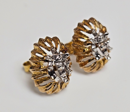 9ct Yellow White Gold Stud Earrings Two Tone Raised Textured Pattern Butterfly