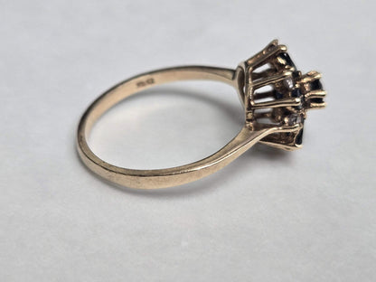 9ct Gold Ring Sapphire and Diamond Hallmark 1997 Size S 1/2