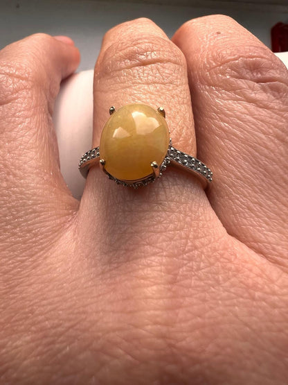 Opal Diamond Ring 9ct Yellow Gold Size S UK Hallmarked Solitaire 2.5g