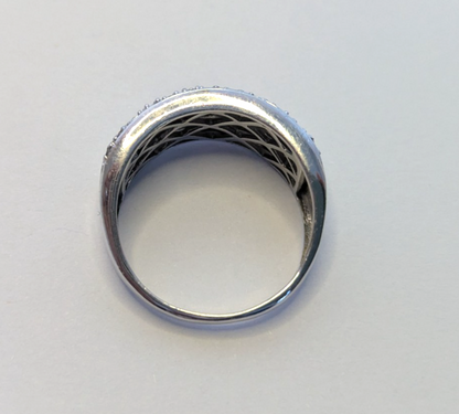 Silver Ring Diamond Wide Band 925 Sterling Stamped Size P 4.5g April Birthstone